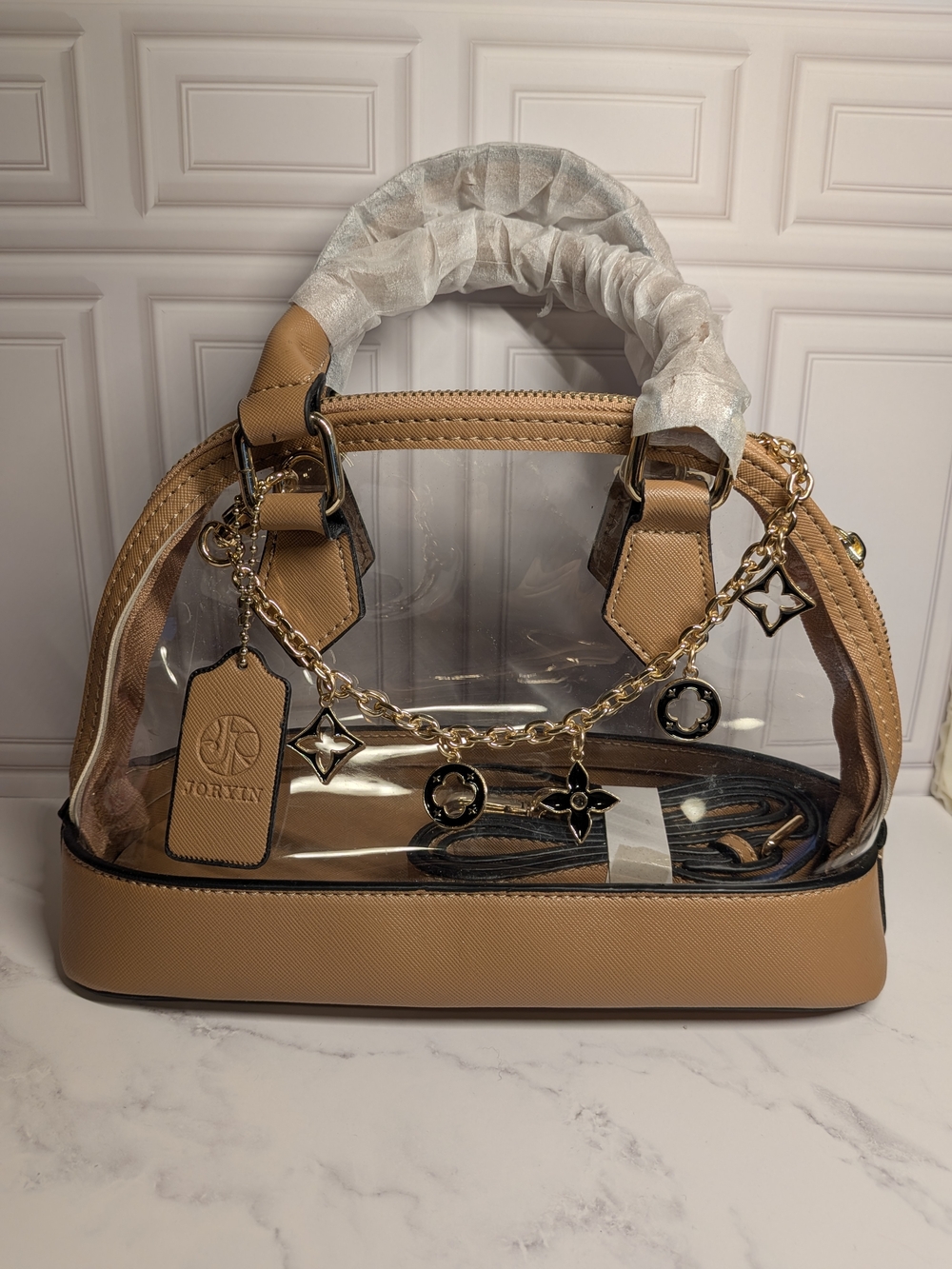 Clear Dome Satchel in Camel Brown